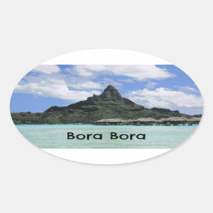 Pegatina Ovalada Formación ideal del atolón de Bora Bora Tahití