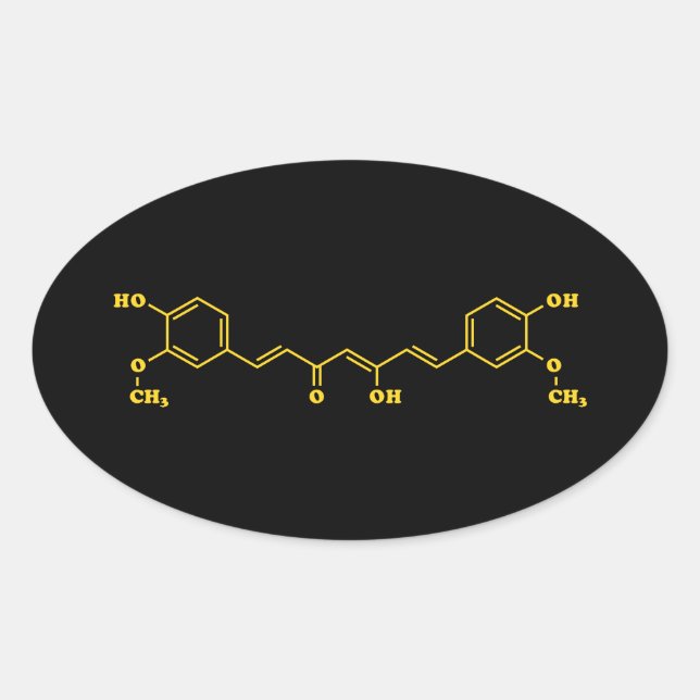 Pegatina Ovalada Fórmula química molecular de Curcumin Turmérica (Anverso)