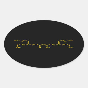 Pegatina Ovalada Fórmula química molecular de Curcumin Turmérica