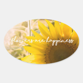 Pegatina Ovalada Foto de girasol real Campo Flores son felicidad