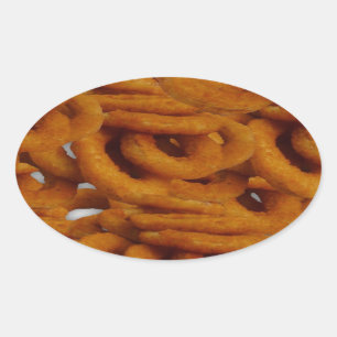 Pegatina Ovalada Fotografía de oro frita de los anillos de cebolla
