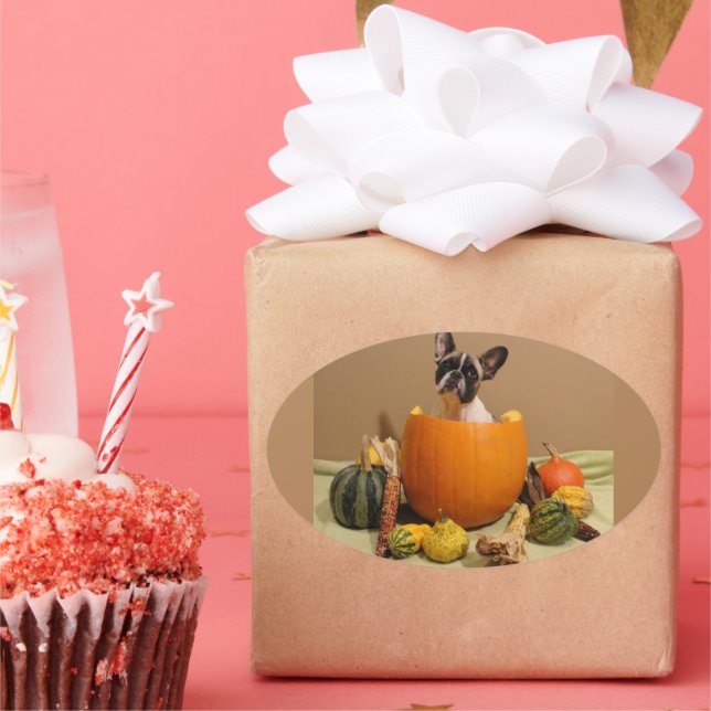 Pegatina Ovalada Französische Bulldoggen Halloween Aufkleber (Fiesta)