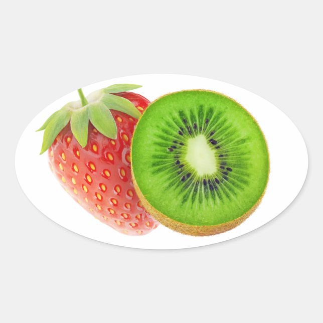 Pegatina Ovalada Fresas y kiwi (Anverso)