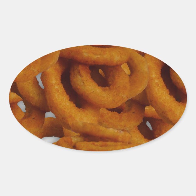 Pegatina Ovalada Fried Golden Onion Rings Photography (Anverso)