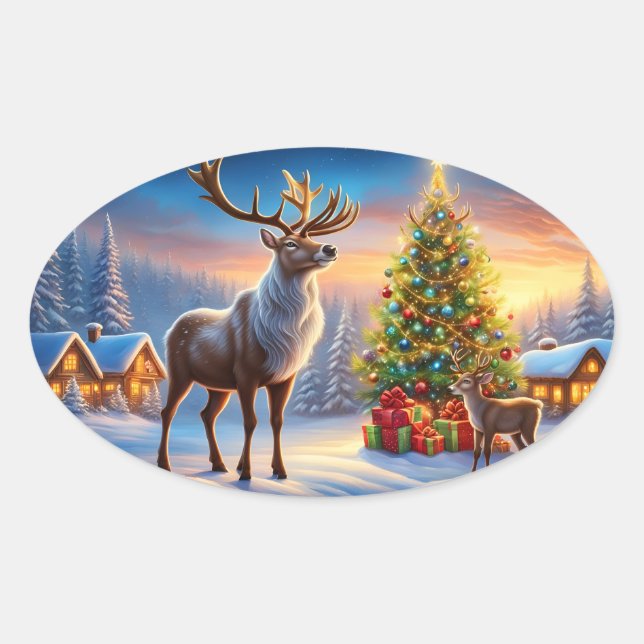 Pegatina Ovalada Frohe Weihnachten Fensteraufkleber (Anverso)