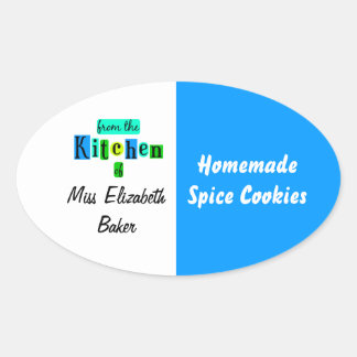 Pegatina Ovalada From the Kitchen of Retro Blue Green Canning