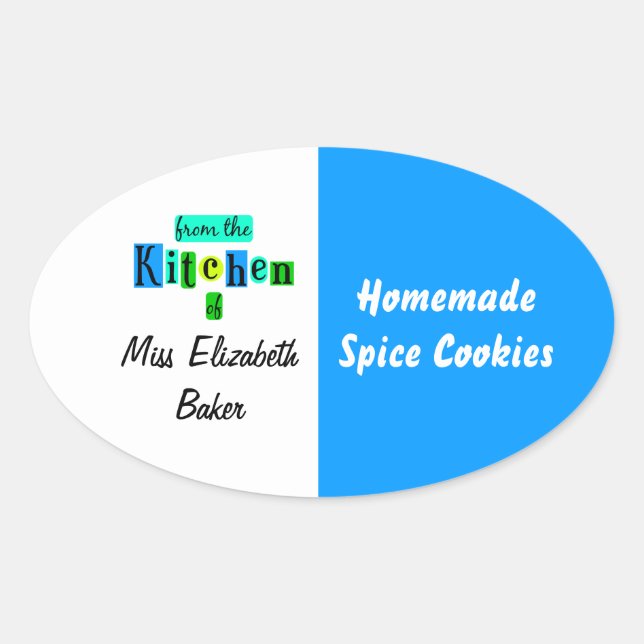 Pegatina Ovalada From the Kitchen of Retro Blue Green Canning (Anverso)