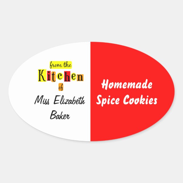 Pegatina Ovalada From the Kitchen of Retro Red Yellow Canning (Anverso)