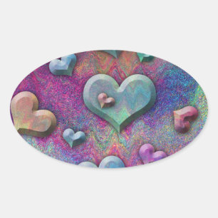 Pegatina Ovalada Fun Multicolored Metallic look Hearts Art