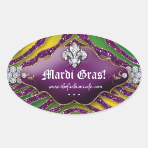 Pegatina Ovalada Fun Zebra Fleur de lis Mardi Gras Fiesta