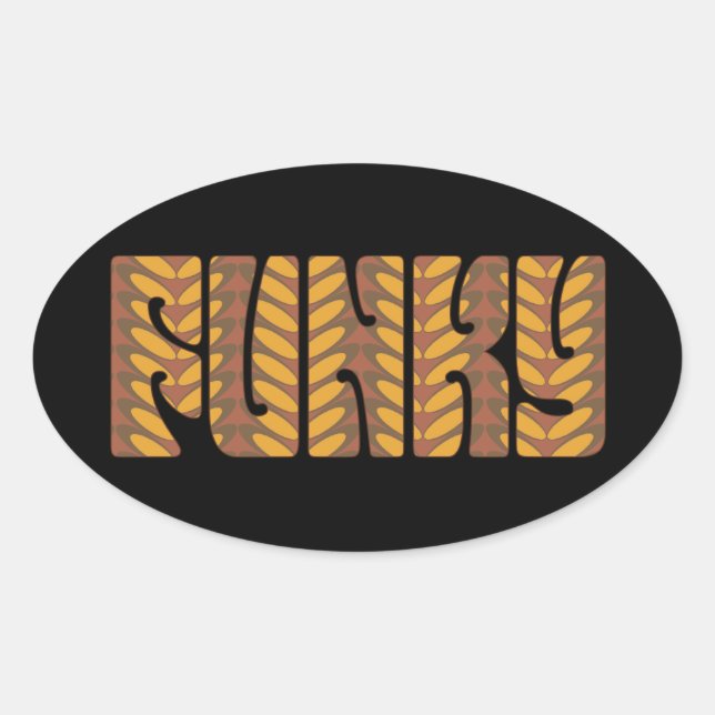 Pegatina Ovalada Funky (en castaño) (Anverso)