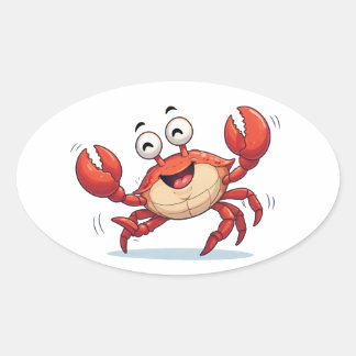 Pegatina Ovalada Funny Dancing Crab Cartoon Art Sticker