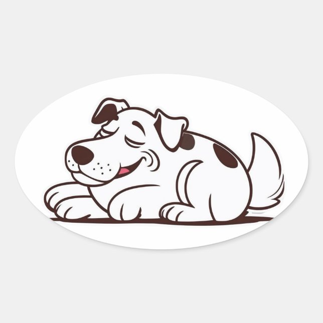 Pegatina Ovalada Funny Lazy Dog Design (Anverso)