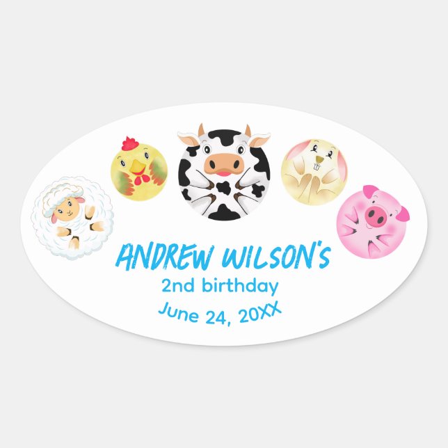 Pegatina Ovalada Funny Party Animals Playing Balls Rustic Farm  (Anverso)