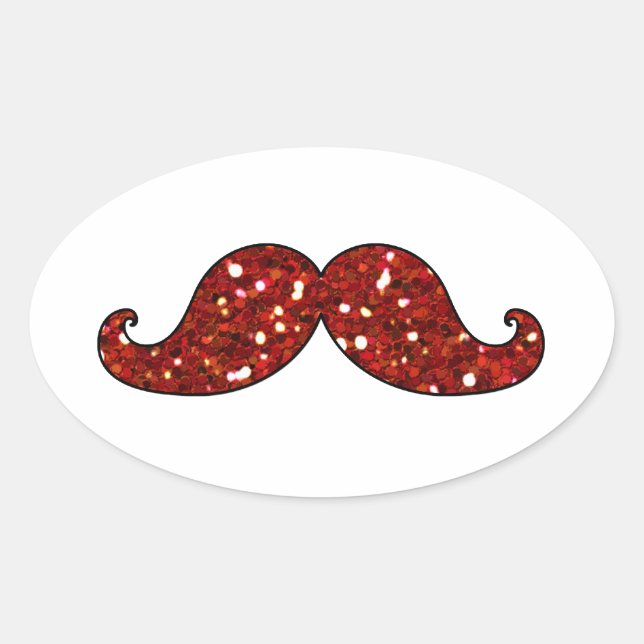 PEGATINA OVALADA FUNNY RED MUSTACHE IMPRESO PURPURINA (Anverso)