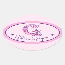 Pegatina Ovalada G letra personalizado monograma chicas nombre pega