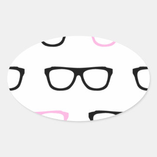 Pegatina Ovalada gafas geeky geek rosa