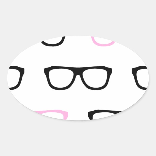 Pegatina Ovalada gafas geeky geek rosa (Anverso)