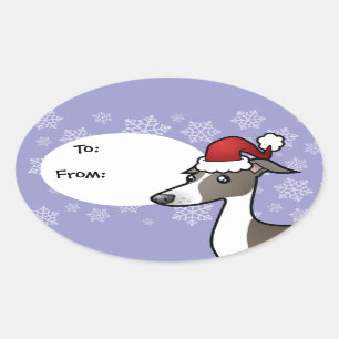 Pegatina Ovalada Galgo del navidad/Whippet/galgo italiano