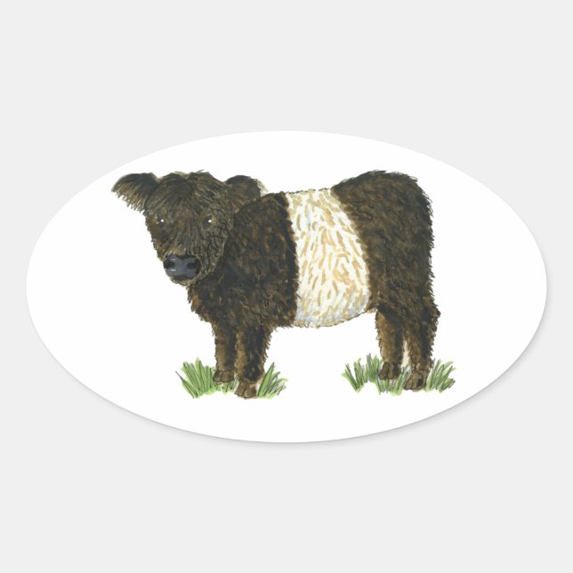 Pegatina Ovalada Galloway con correa 'Beltie' (Anverso)