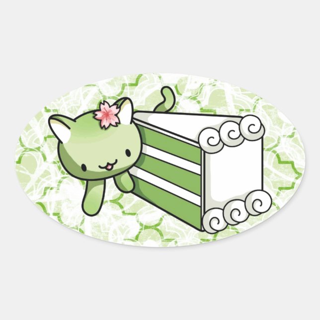 Pegatina Ovalada Gateau Matcha Kitty (Anverso)