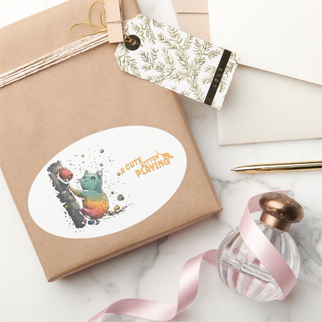 Pegatina Ovalada Gatito Travieso (Regalar)