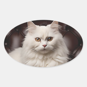 Pegatina Ovalada Gato blanco majestuoso