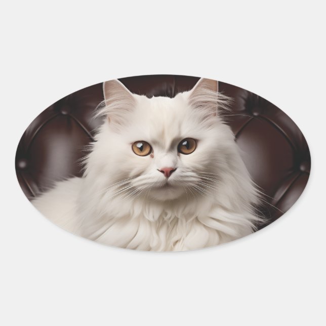 Pegatina Ovalada Gato blanco majestuoso (Anverso)