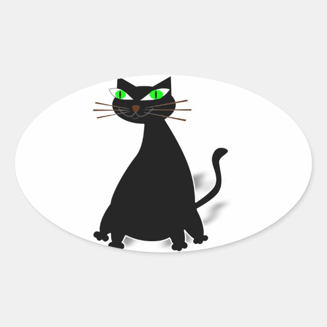 Pegatina Ovalada Gato negro de grasa con ojos verdes (Anverso)