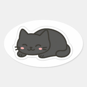 Pegatina Ovalada Gato Negro PNG Sticker – Panecito de Gato Kawaii L