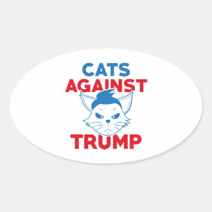 Pegatina Ovalada Gatos contra Trump