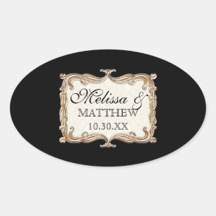 Pegatina Ovalada Gatsby Art Deco Nouveau Lace Faux Gold Tulip