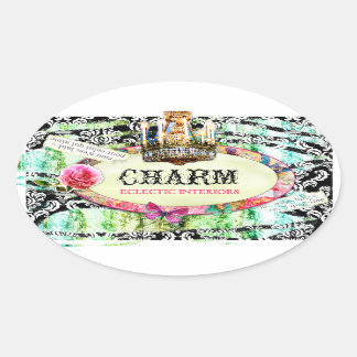 Pegatina Ovalada GC | Encanto vintage de Shabby - Damasco negro