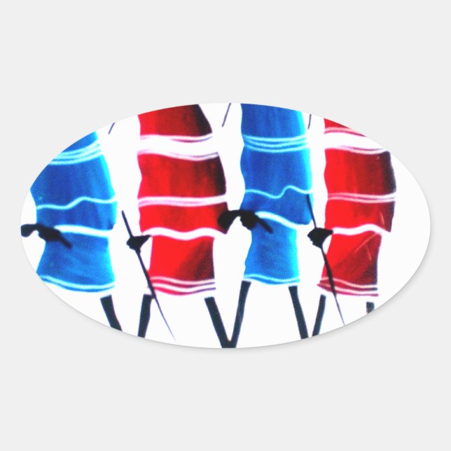 Pegatina Ovalada Gente feliz guerreros masái paseando arte impreso (Anverso)