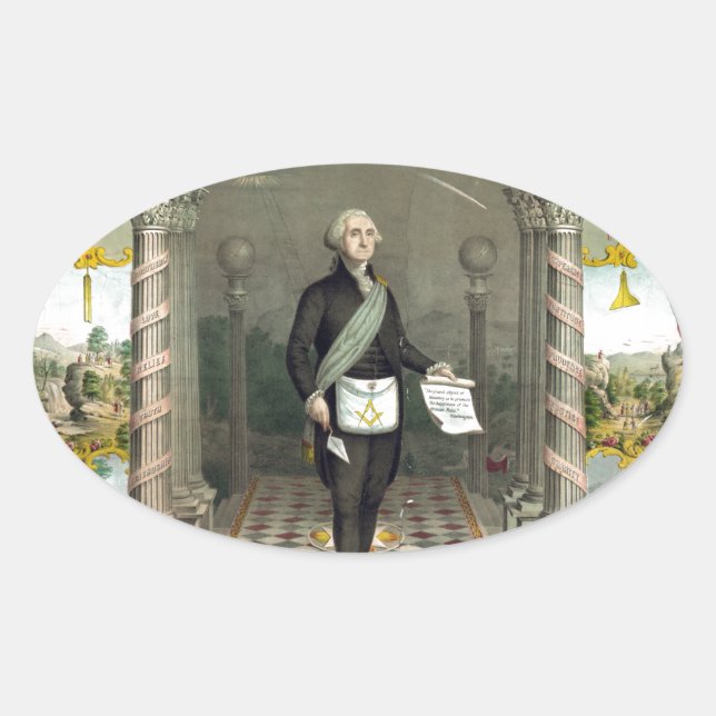 Pegatina Ovalada George Washington como masón (Anverso)