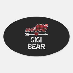 Pegatina Ovalada Gigi Bear Navidades Pajama Red Plaid Buffalo