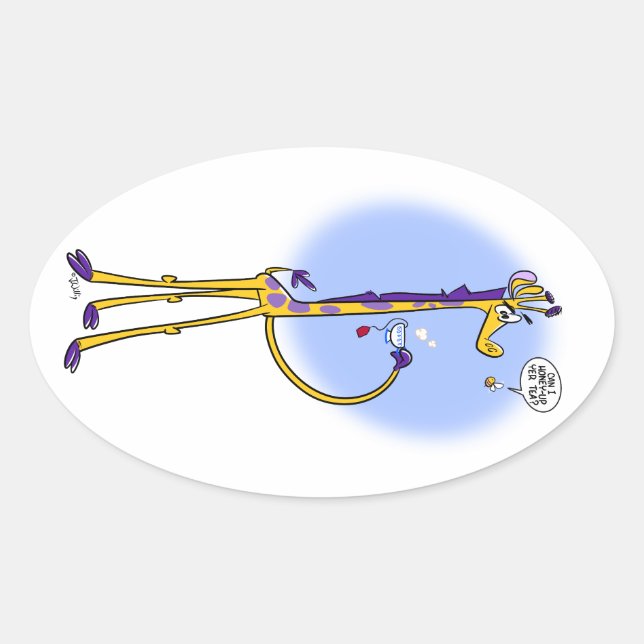 Pegatina Ovalada GIRAFFE & HONEYBEE TEA por Jeff Willis (Anverso)