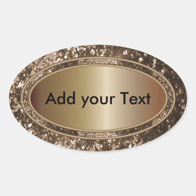 Pegatina Ovalada Glam Brown Sparkles Purpurinoso (Anverso)