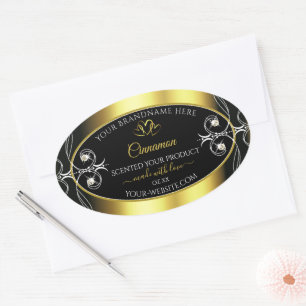 Pegatina Ovalada Glamorosos diamantes Black Gold Decores Etiquetas 