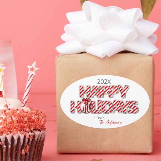 Pegatina Ovalada Globo personalizado Felices Fiestas Peppermint (Fiesta)