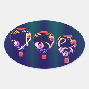 Pegatina Ovalada Globos de aire caliente "Amor"