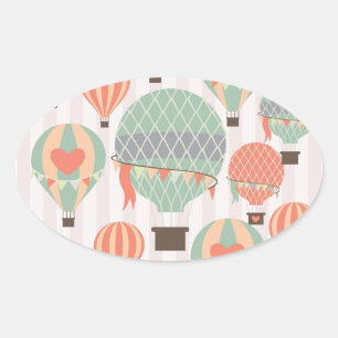 Pegatina Ovalada Globos de aire caliente Pastel elevándose cielo ra