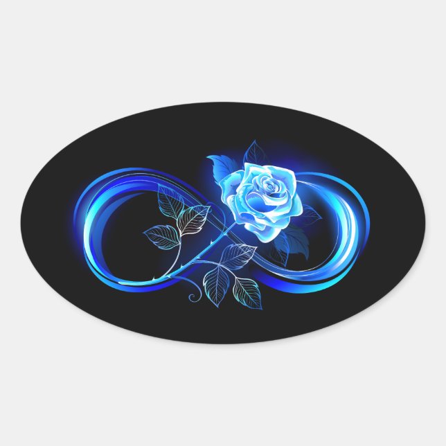 Pegatina Ovalada Glowing infinity with blue rose (Anverso)