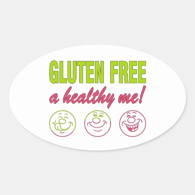 Pegatina Ovalada ¡Gluten Free A Me Healthy! Gluten Allergy Celiac (Anverso)