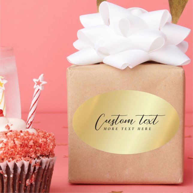 Pegatina Ovalada Gold Template Your Custom Text Elegant Handwritten (Fiesta)