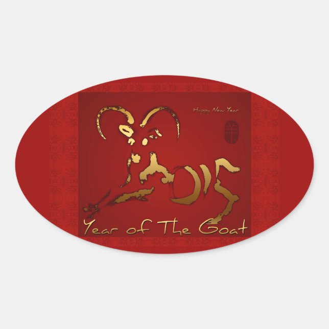 Pegatina Ovalada Golden Goat Chino Vietnamita Lunar Año Nuevo SO (Anverso)