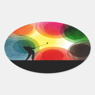 Pegatina Ovalada Golfista retro de silueta colorida