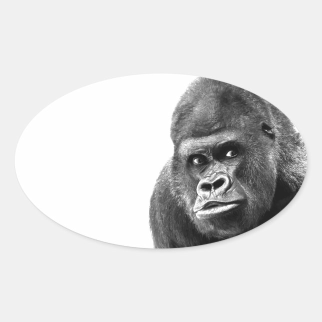 Pegatina Ovalada Gorilla blanca negra (Anverso)