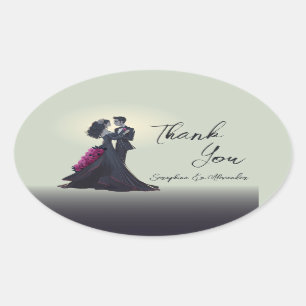 Pegatina Ovalada Gótico Romántico Amantes Elegantes Gracias