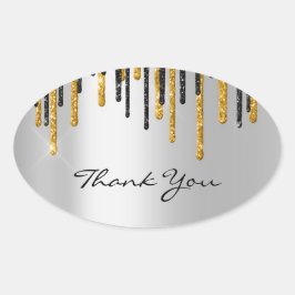 Pegatina Ovalada Gracias Boda Silver Gray Gold Drips